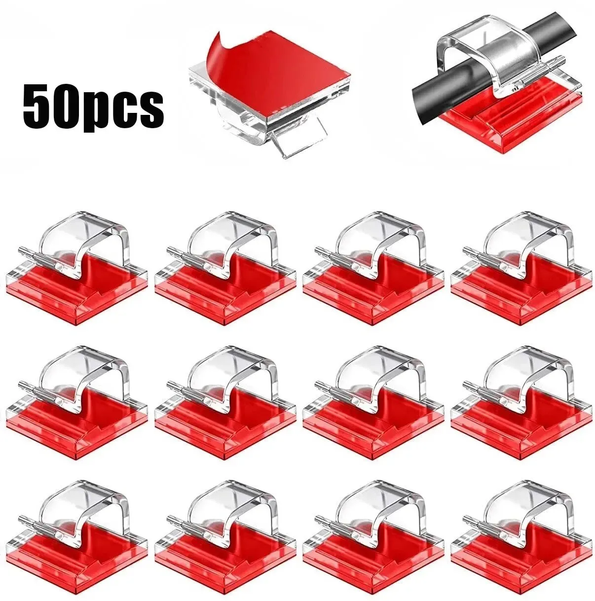 50pcs Cable Organizer Clips Wall Mounted Hook for Wire Management