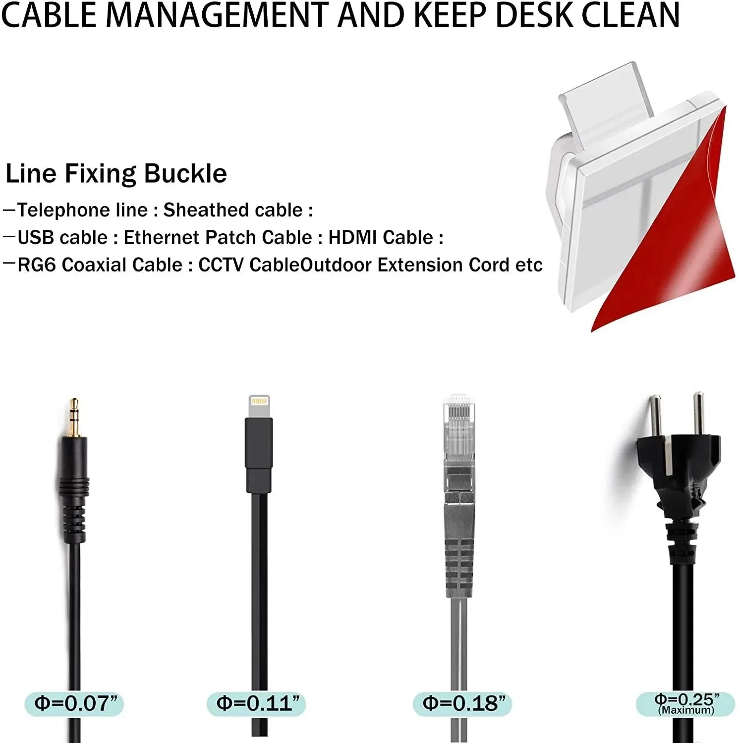 50pcs Cable Organizer Clips Wall Mounted Hook for Wire Management