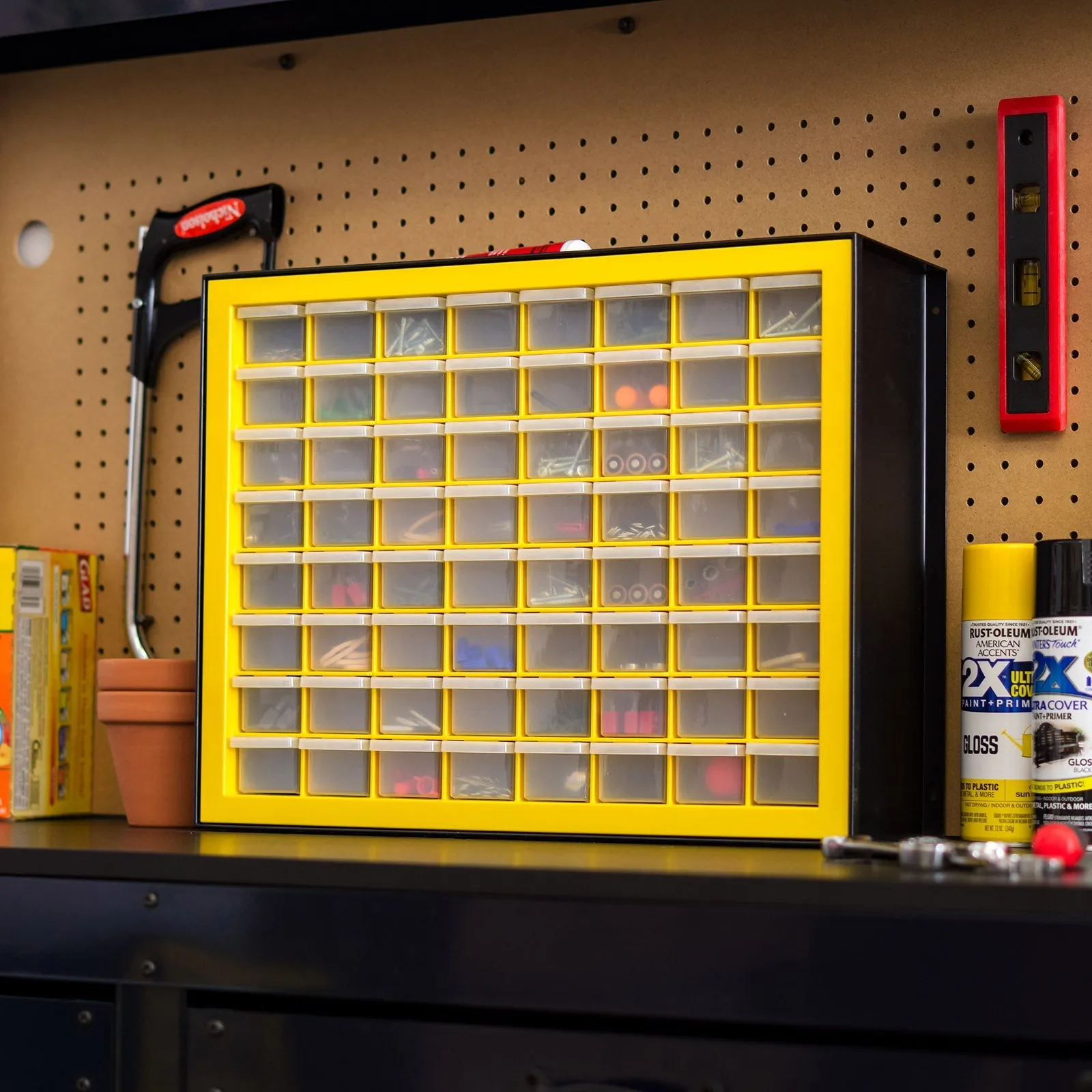 64 Drawer Parts Cabinet, Black/Yellow