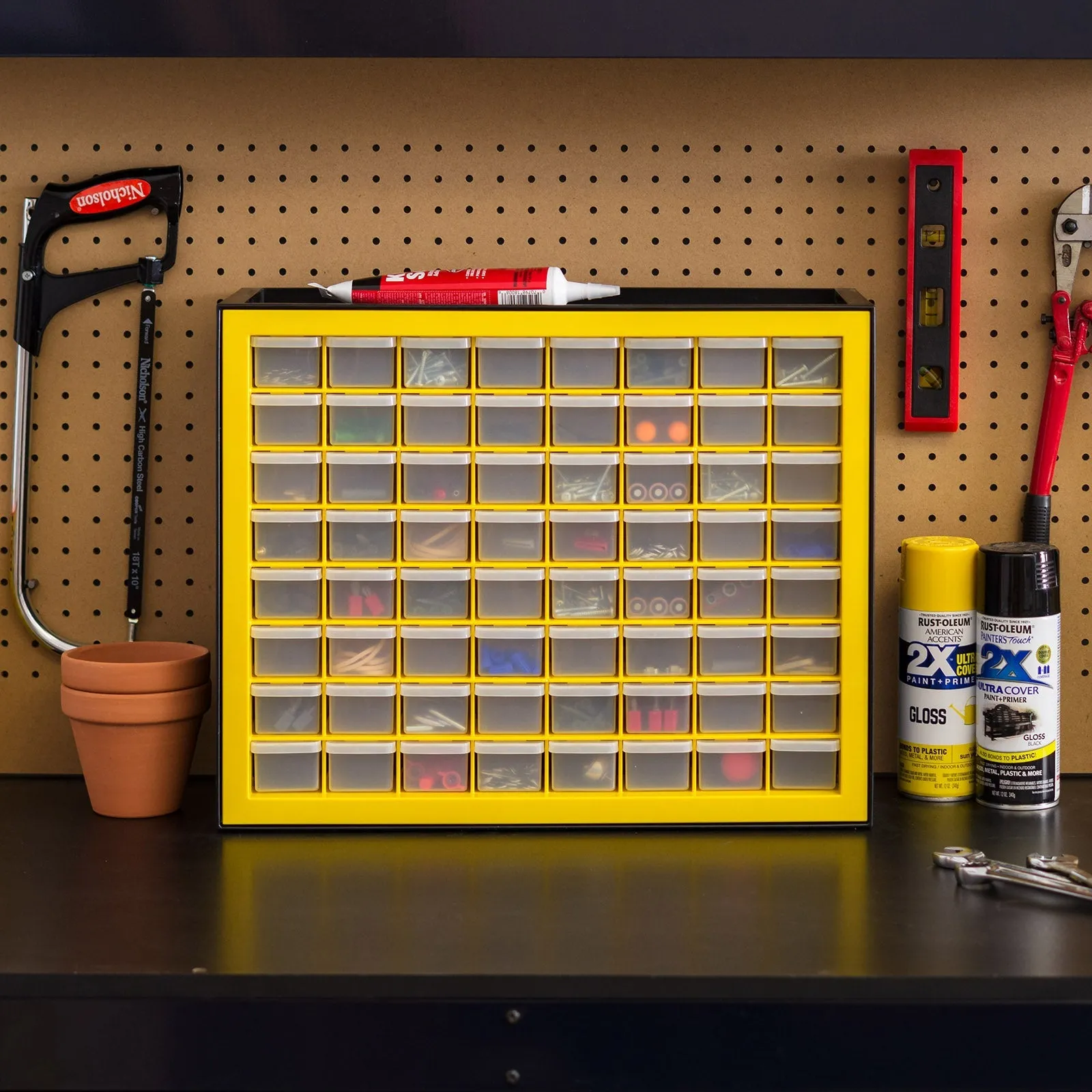 64 Drawer Parts Cabinet, Black/Yellow