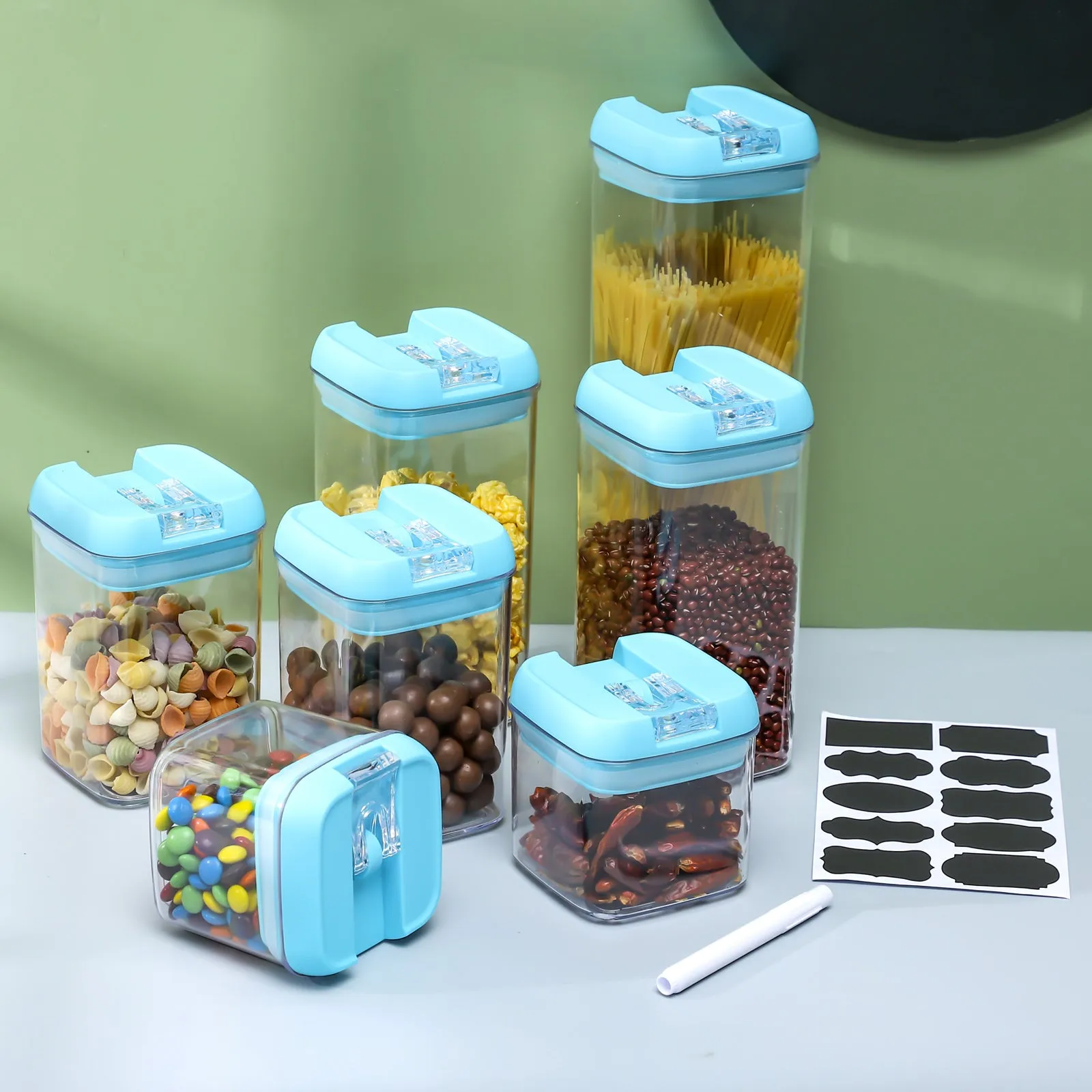 7pcs Food Storage Container with Lid Airtight Kitchen Plastic Canister BPA Free