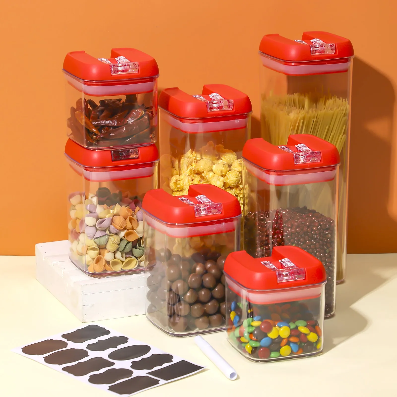 7pcs Food Storage Container with Lid Airtight Kitchen Plastic Canister BPA Free