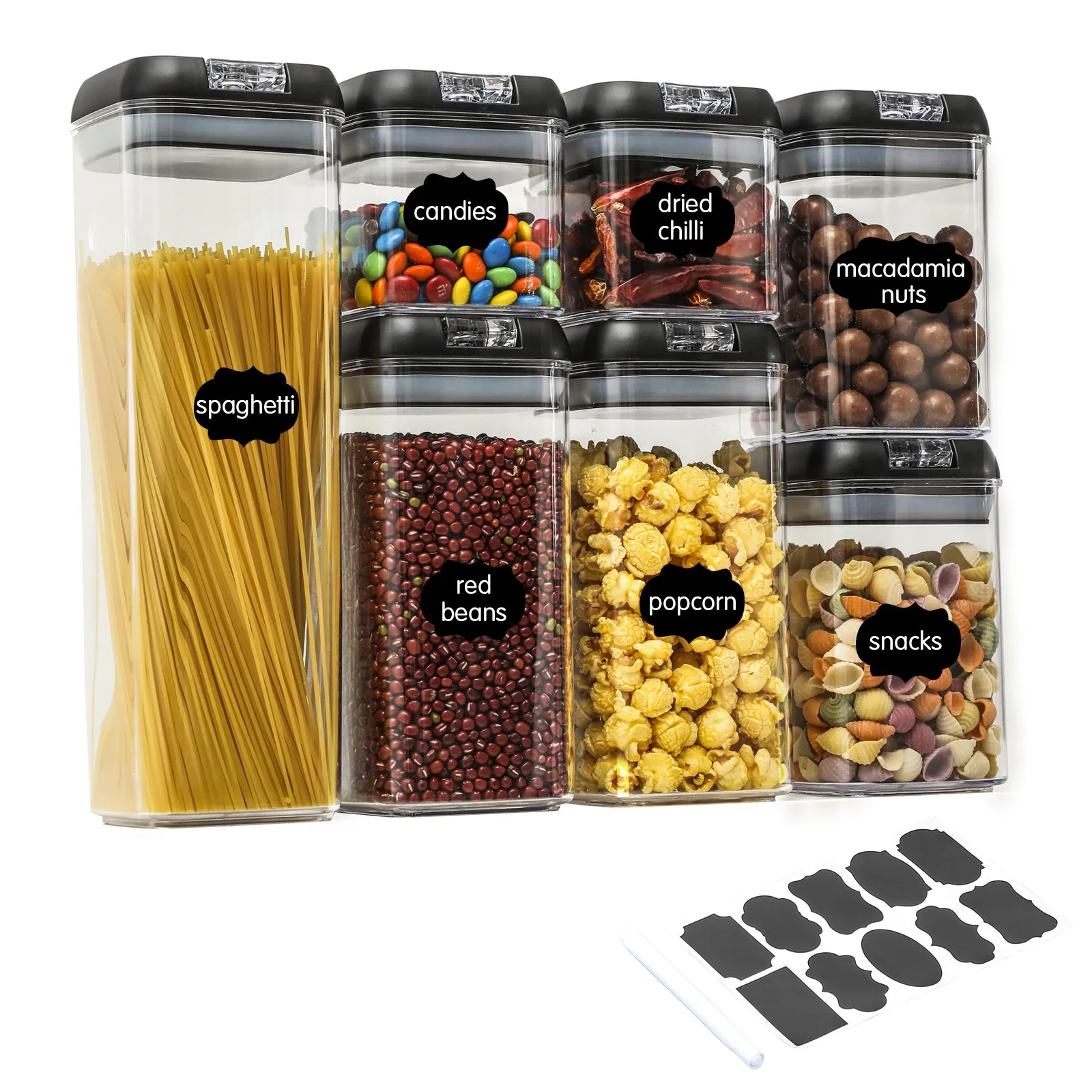 7pcs Food Storage Container with Lid Airtight Kitchen Plastic Canister BPA Free