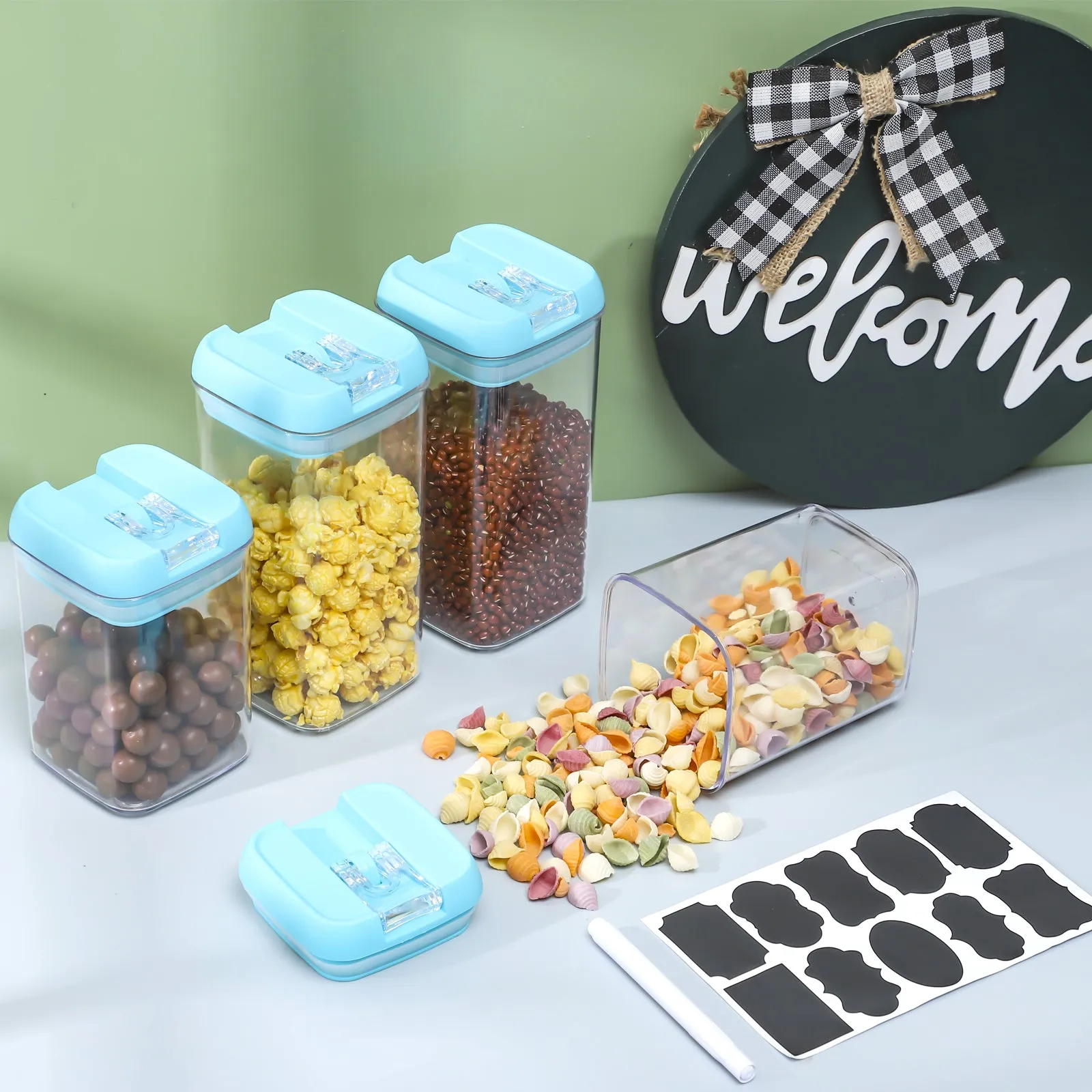 7pcs Food Storage Container with Lid Airtight Kitchen Plastic Canister BPA Free