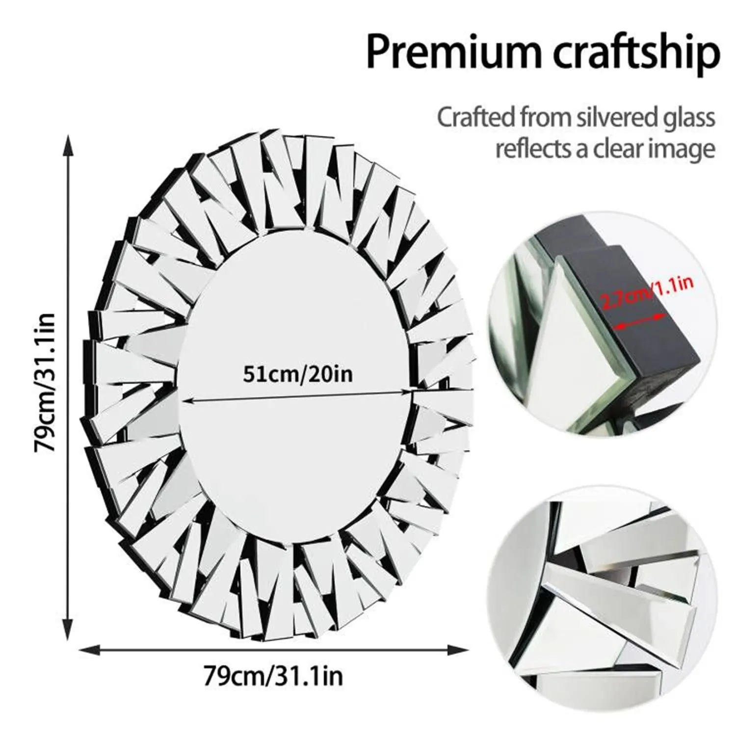800Mm Round Silver Beveled Glass Wall Mirror