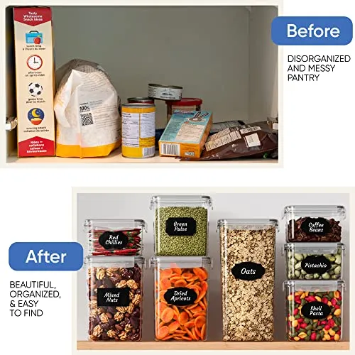 Airtight Food Storage Containers with Lids 14 PC - Plastic Kitchen Storage Containers for Pantry Organization and Storage - Cereal, Rice, Pasta, Flour and Sugar Containers