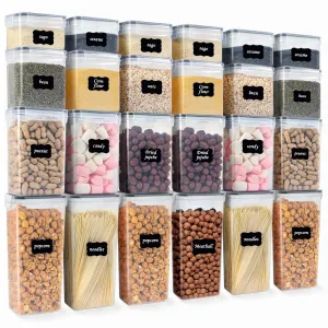 Airtight Spice Jars with Label, 24 pcs Plastic Storage Containers with Lids Kitchen Canisters, Plastic Kitchen Organizers and Storage for Dry Food, Flour and Sugar,Include 30 Labels and 5 Spoons