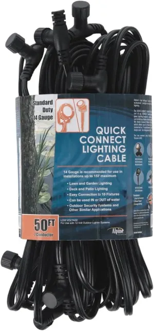 Alpine Corporation 50-Foot Quick-Connect Lighting Cable with 10 Sockets, Outdoor 14-Gauge Waterproof Landscape Light Extension Cord, 15m