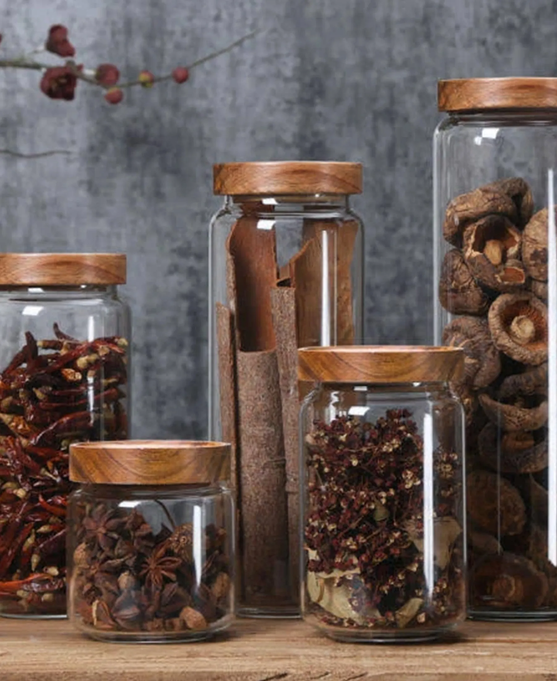 Borosilicate Medium Canister With Acacia Lid - Clear
