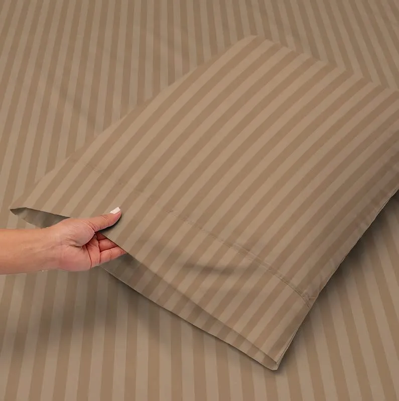 BSB HOME Cotton Solid/Stripes 220 TC All Round Elastic Fitted King Size Bedsheets with 2 Pillow Covers | Breathable | Size -78X72 10 Inches Deep Pocket Home-Hotels-Hospital-Guest House- Mouse