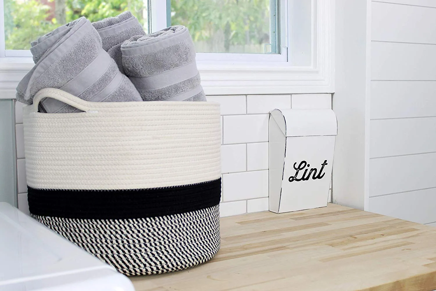Decorative Woven Cotton Rope Laundry Storage Basket 26x30cm