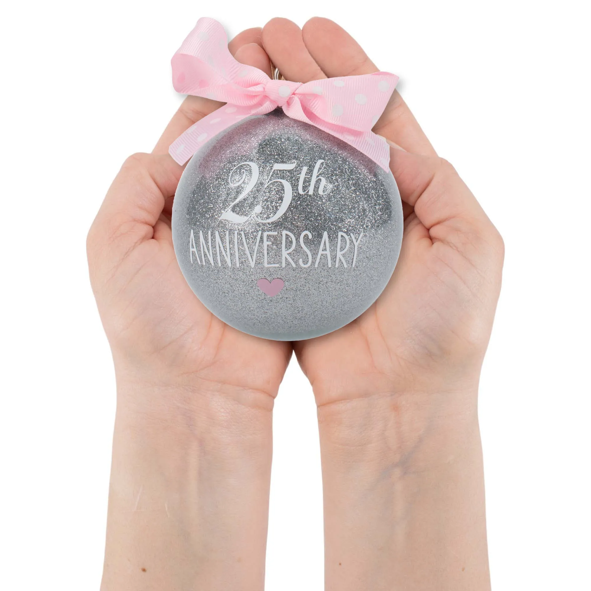 Elanze Designs 25th Anniversary Silver Tone 4 inch Blown Glass Ball Christmas Ornament