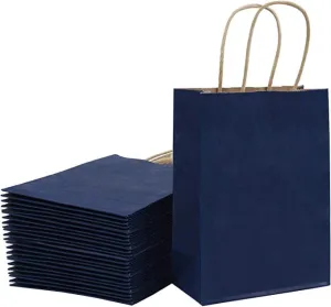 Gitanjali Paper Curves®- Gift Paper Bag (Blue Color) - 8x4x10 inches (25 pcs) - Small Party Favor Goodie Bag, Craft Paper Return Gift Bags I Disposable Recycled Eco Friendly Paper Bags