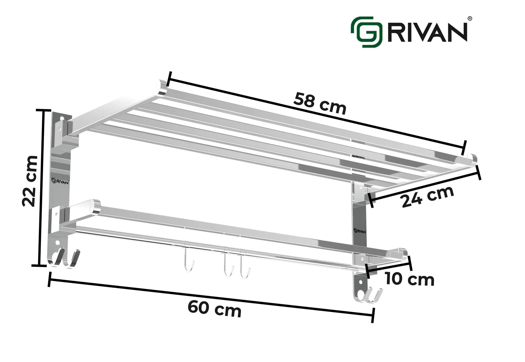 GRIVAN Stainless Steel Folding Towel Racks for Bathroom, Towel Racks, Folding Towel Stand, Bathroom Towel Holder, Bathroom Stand, Bathroom Accessories and Fittings