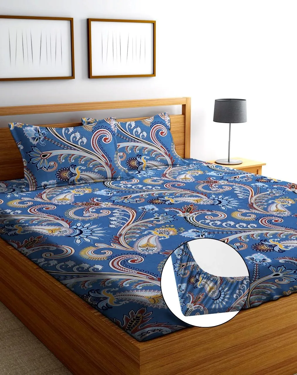 HIYANSHI HOME FURNISHING® Heavy Quality All Round Elastic Fitted Cotton Feel Combo Of 7 King size Bedsheet 72'' x78''  10 with14Pillow Cover (Pack Of 7 King Size 72'' x78'' inch Bedsheet, RS Design 3)