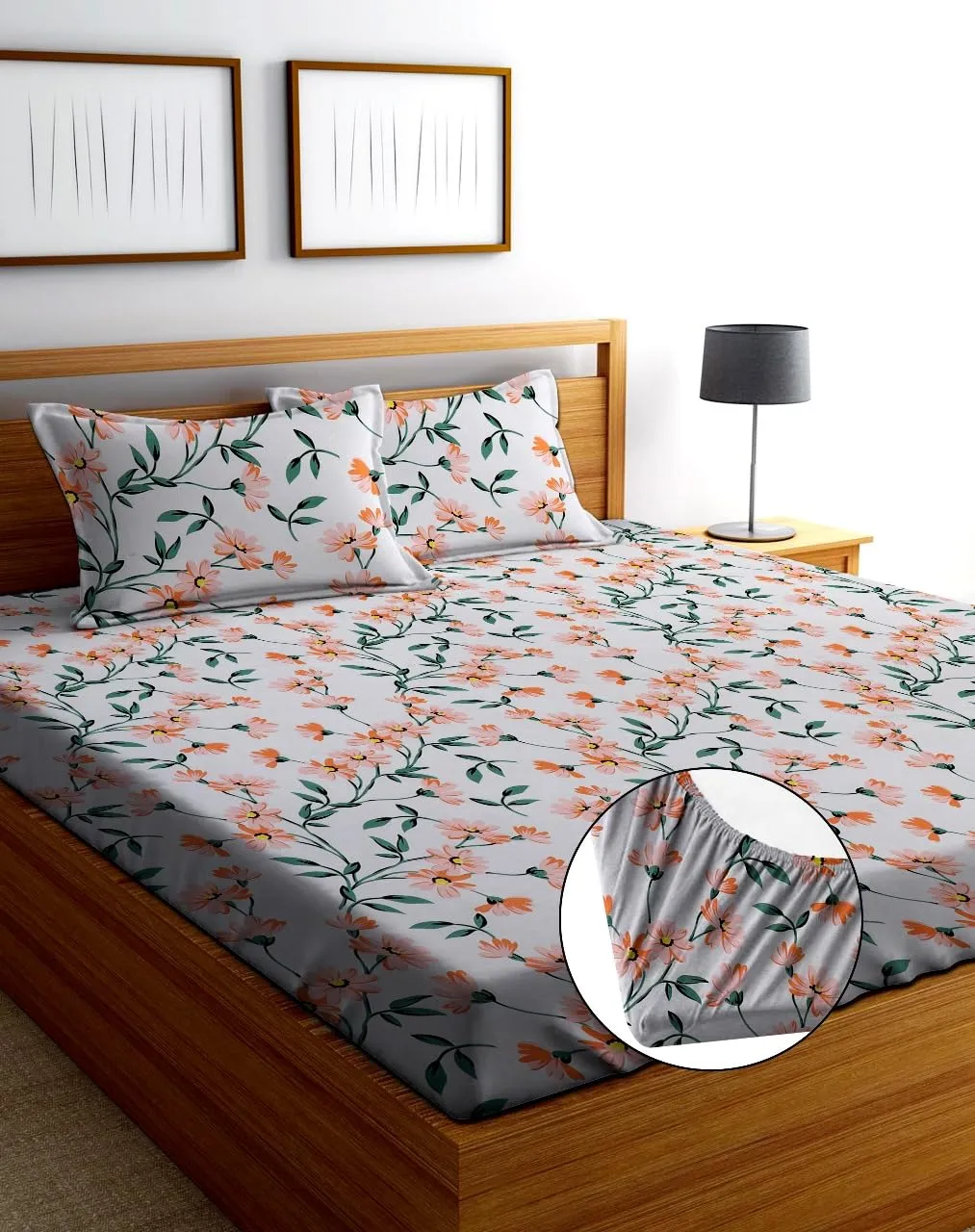 HIYANSHI HOME FURNISHING® Heavy Quality All Round Elastic Fitted Cotton Feel Combo Of 7 King size Bedsheet 72'' x78''  10 with14Pillow Cover (Pack Of 7 King Size 72'' x78'' inch Bedsheet, RS Design 3)