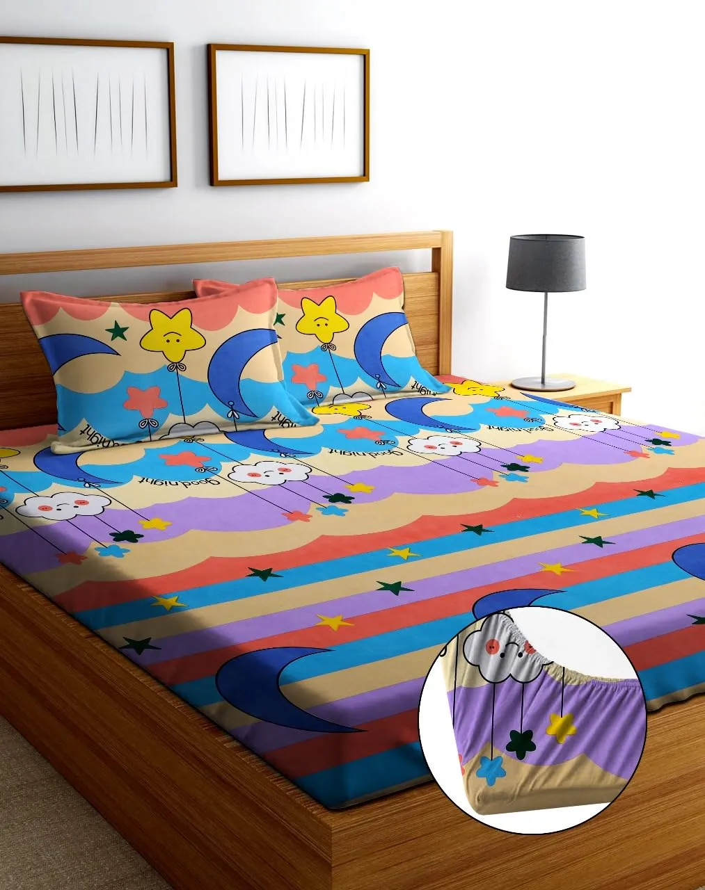 HIYANSHI HOME FURNISHING® Heavy Quality All Round Elastic Fitted Cotton Feel Combo Of 7 King size Bedsheet 72'' x78''  10 with14Pillow Cover (Pack Of 7 King Size 72'' x78'' inch Bedsheet, RS Design 3)