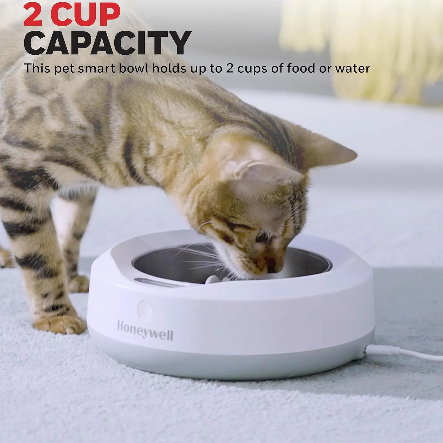 Honeywell Smart Pet Bowl with Built-in Food Scale and Removable Slow Feeder Insert, App-Based, WiFi Enabled, 2-Cup Capacity, USB Rechargeable, Ideal for Monitoring Pet's Eating Habits