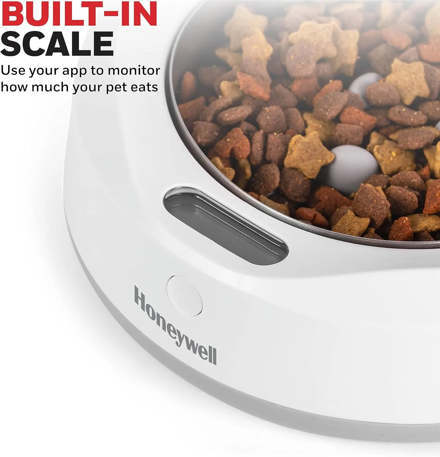 Honeywell Smart Pet Bowl with Built-in Food Scale and Removable Slow Feeder Insert, App-Based, WiFi Enabled, 2-Cup Capacity, USB Rechargeable, Ideal for Monitoring Pet's Eating Habits
