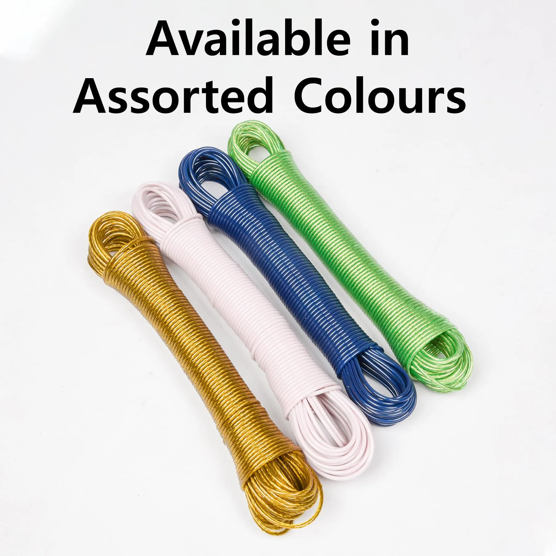 Kuber Industries Cloth Drying Rope | PVC Coated Laundry Line Rope | Laundry Clothesline | Cloth Drying Wire Rope with 2 Hooks | Clothes Drying Line | 20 MTR | Pack of 3 | Multicolor