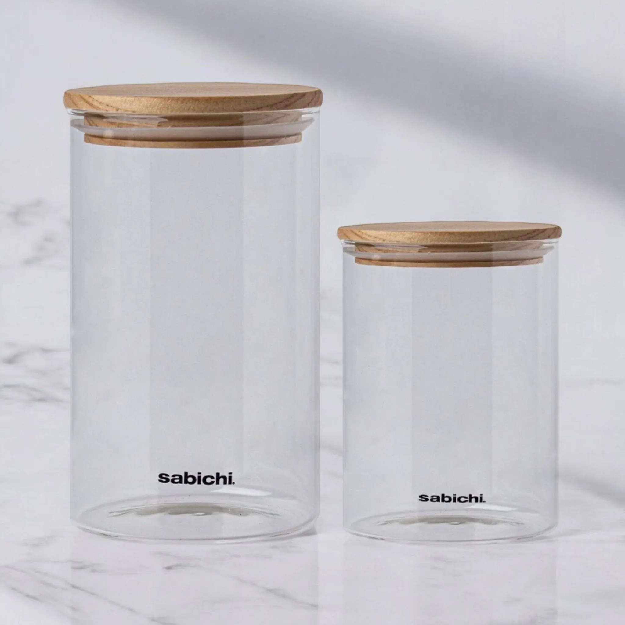 Large Clear Airtight Glass Canister 900ml/1.2L Kitchen Storage Jar with Wood Lid