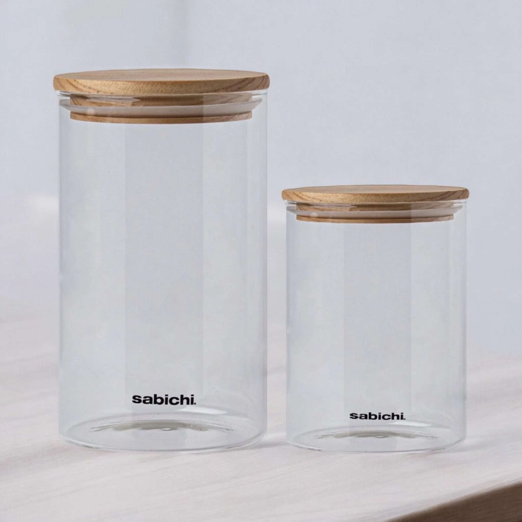 Large Clear Airtight Glass Canister 900ml/1.2L Kitchen Storage Jar with Wood Lid