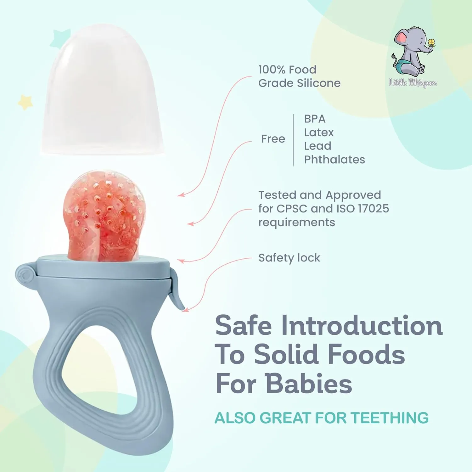 LittleWhispers Baby Fruit & Food Feeder Pacifier - Pacifier Feeders for Fresh Fruit or Frozen Breastmilk - Infant Teething Relief - Set of 2