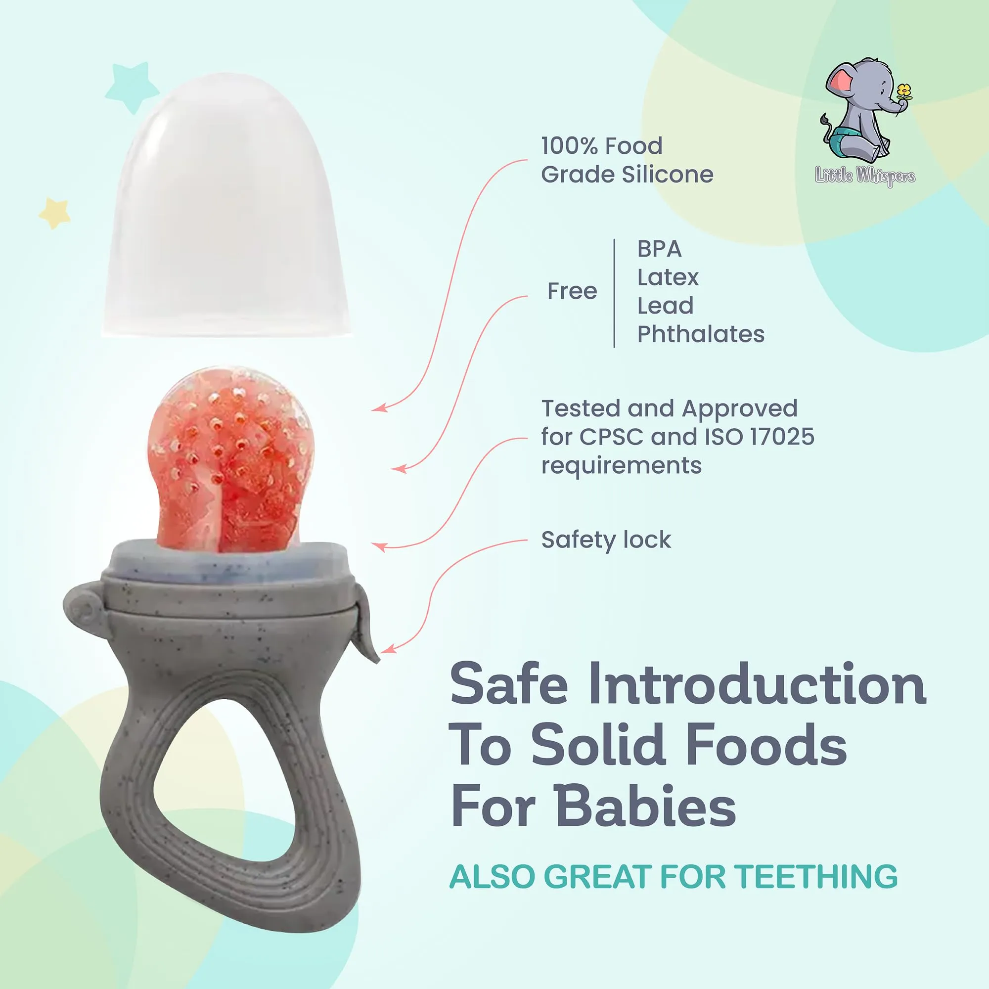 LittleWhispers Baby Fruit & Food Feeder Pacifier - Pacifier Feeders for Fresh Fruit or Frozen Breastmilk - Infant Teething Relief - Set of 2