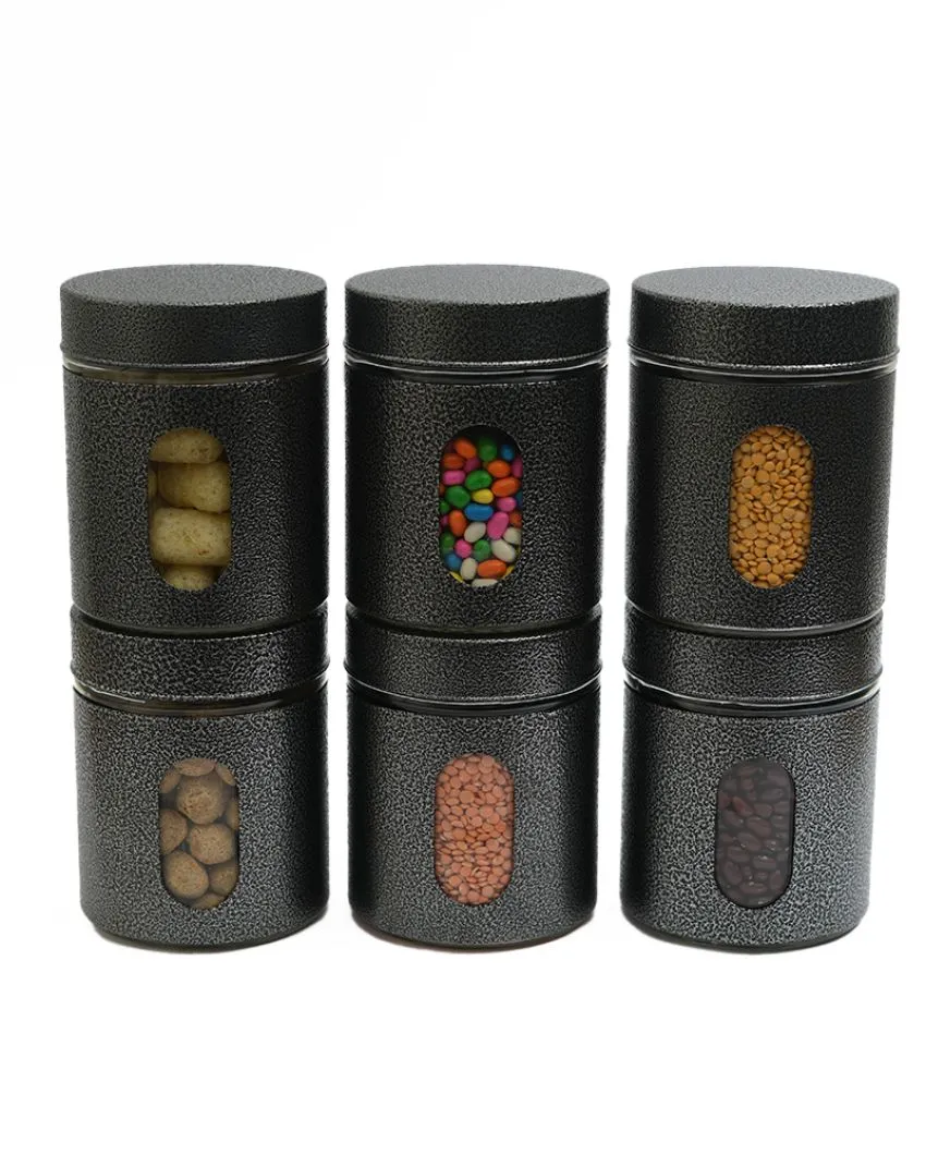 Rafeal Carbon Steel Jar for Kitchen Storage with Clear Glass Window and Carbon Steel Lid | 700ml