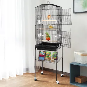 Rolling Bird Parrot Stand Cage with Perches, Feeder, and Storage Shelf