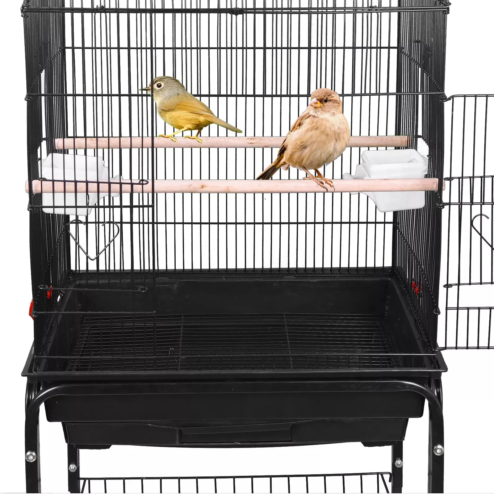 Rolling Bird Parrot Stand Cage with Perches, Feeder, and Storage Shelf