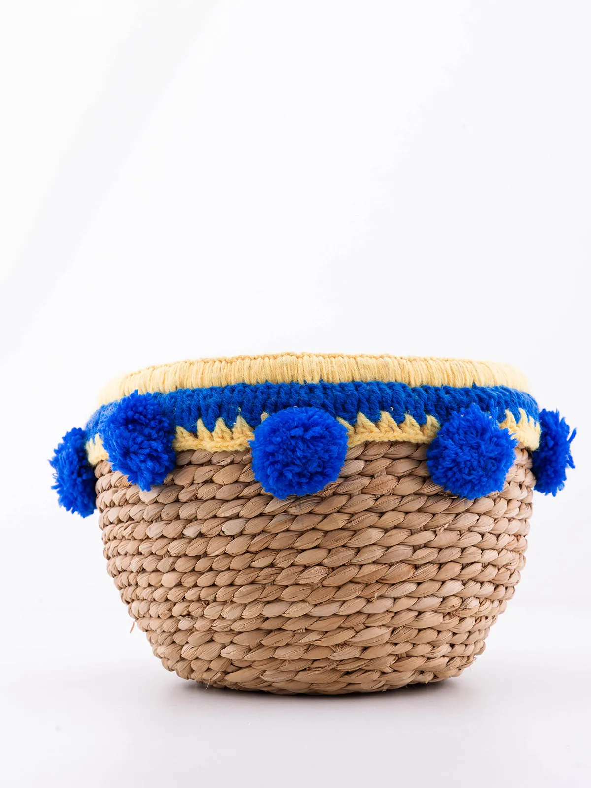 Round Bull Rush Reed Embroidered Basket