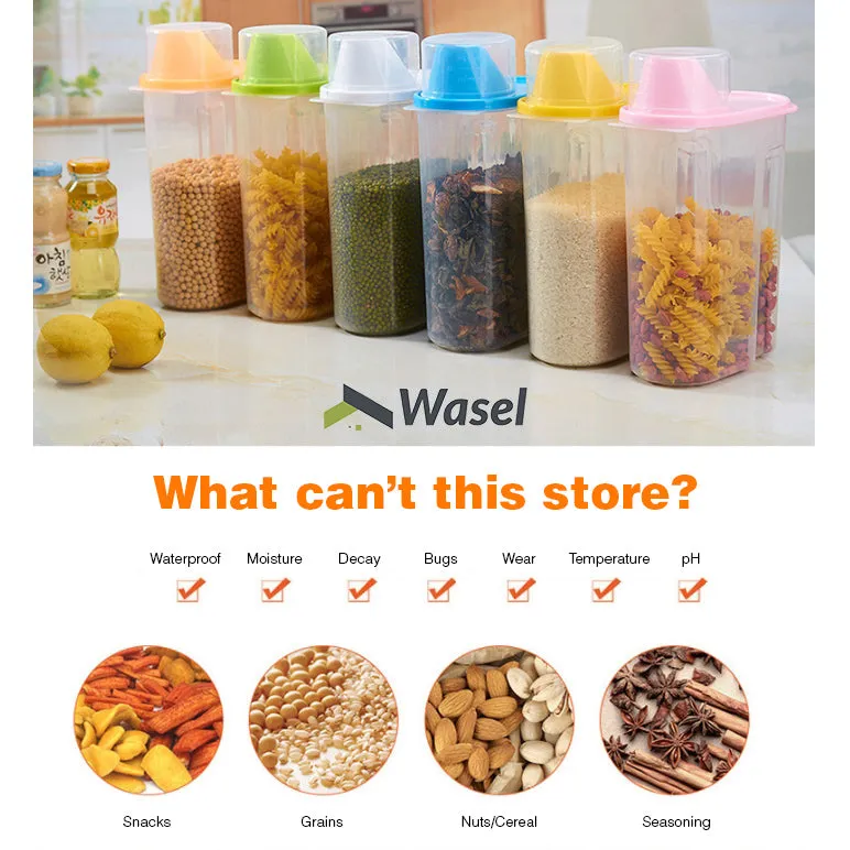 Wasel Plastic Dried Food Storage Containers Lids Box Jars Airtight Cereal Rice