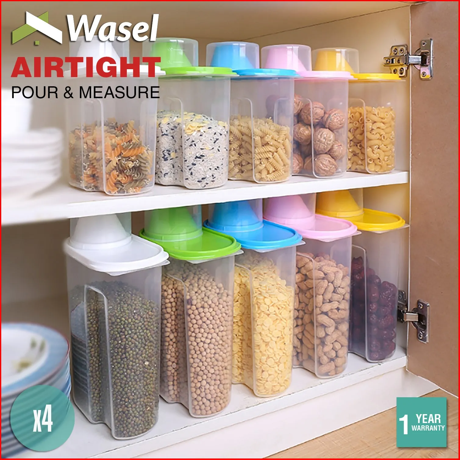 Wasel Plastic Dried Food Storage Containers Lids Box Jars Airtight Cereal Rice